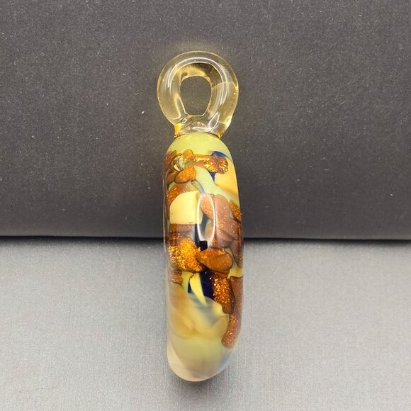 Foiled Glass Pendant Earth Tones w/ Cobalt & Gold Glass Bail 1.75" x 1.25" - Picture 4 of 7